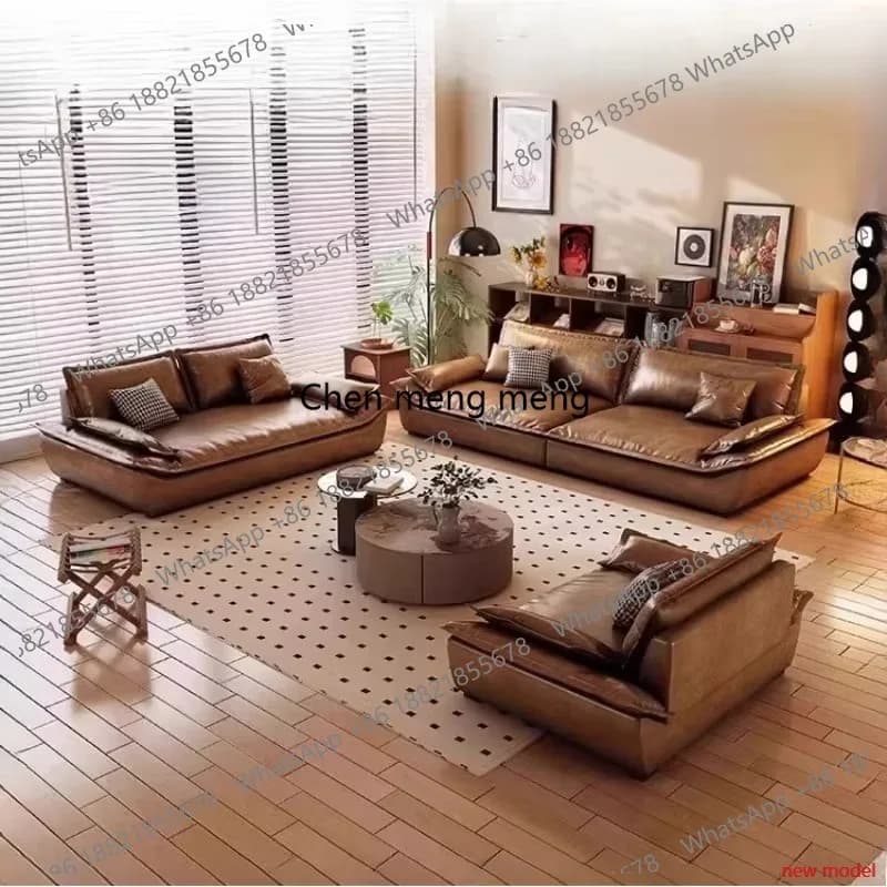 AB03Real Lazy Living Room Sofas Extendable Aesthetic Black Leather Lounge Sofa Luxury Soft Arm Banken Woonkamer Furniture Home