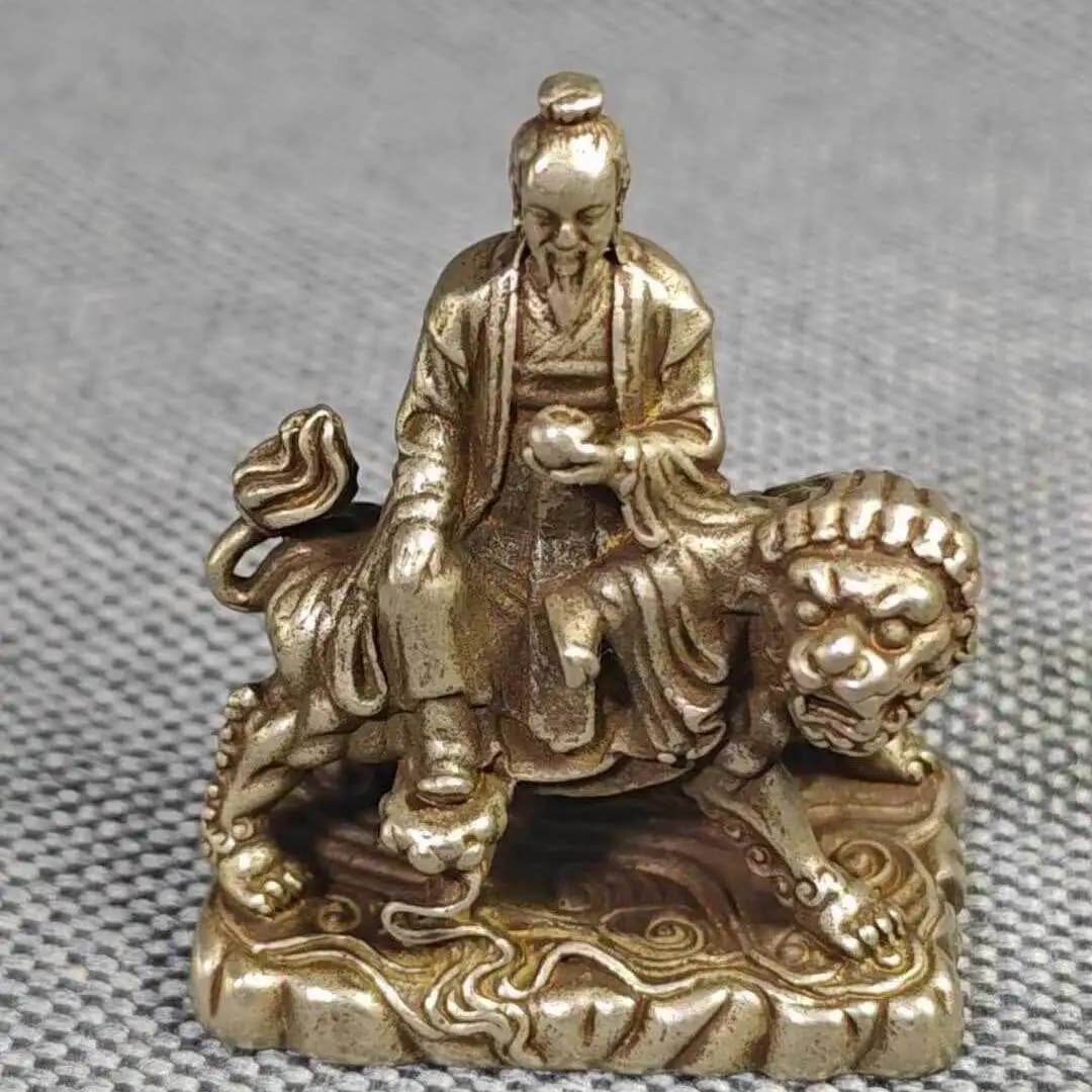 Antique white copper Taoist Taiyi Tianzun deity statue ornament home desktop decoration Vintage handicraft