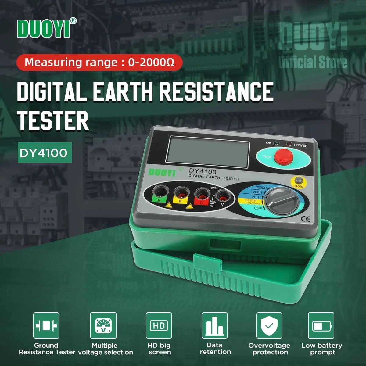 Digital Earth Ground Resistance Meter Meg-ohmmeter 0-2000 Ohm Instruments Inspection Electrician Resistance Tester DY4100
