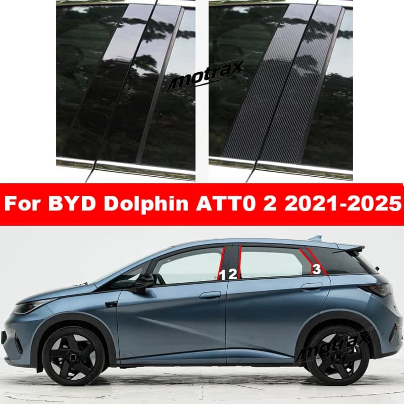 For BYD Dolphin ATTO 2 2021-2025 Car B C Pillar Stickers PC Window Decorative Trim Cover Middle Pillar Car Exterior Accessories