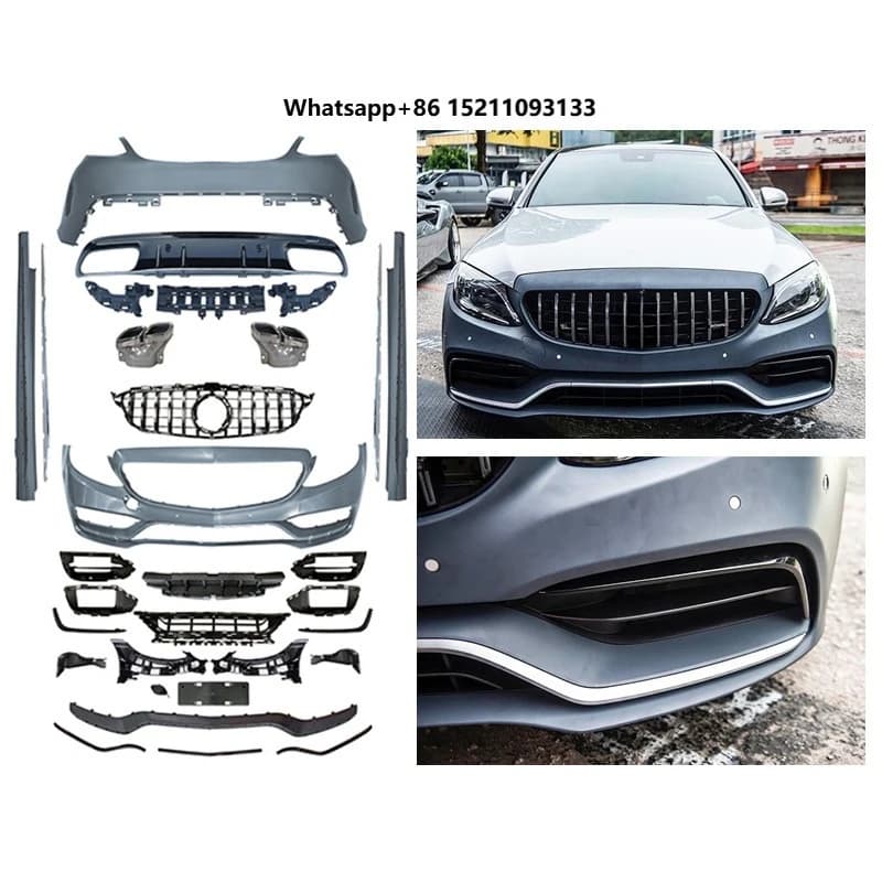 2016-2020 Car Modification Upgrade Front Bumper Side Skirts Mudguard Rear Bumper Rear Lip Body Kit for W205 C63AMG
