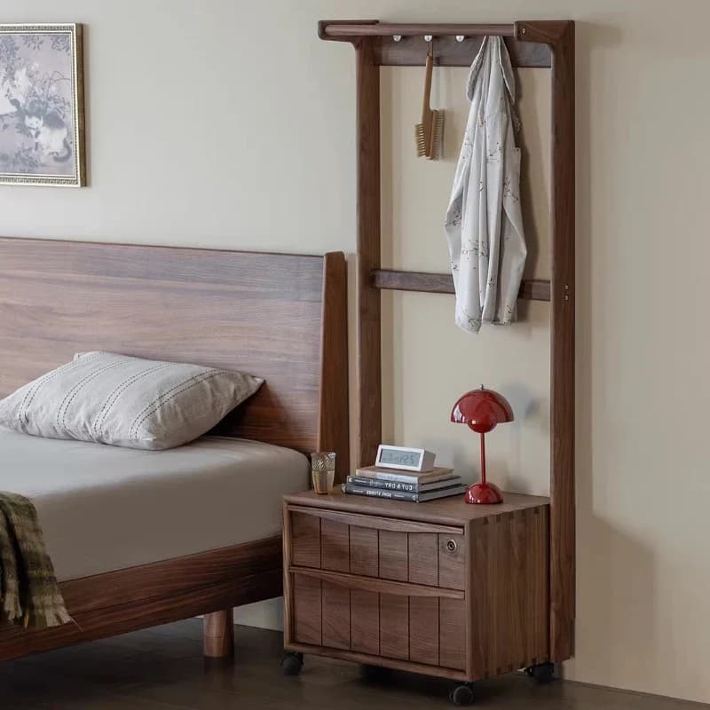 Walnut Wooden Multifunctional Coat Rack Bedroom Wheels Standing Coat Rack Entrance Hanging Recibidor Para Entrada Furniture Home