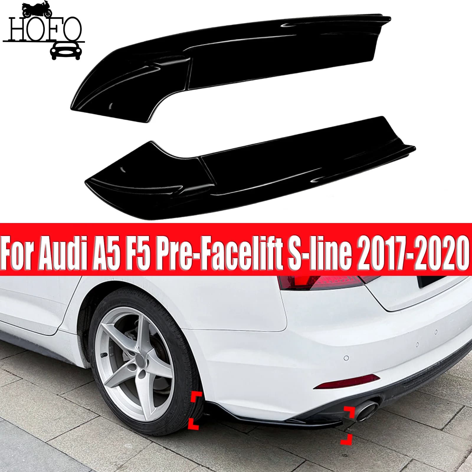 2PCS/SET Rear Bumper Side Spoiler Cover For Audi A5 F5 Pre-Facelift S-line 2017-2020
