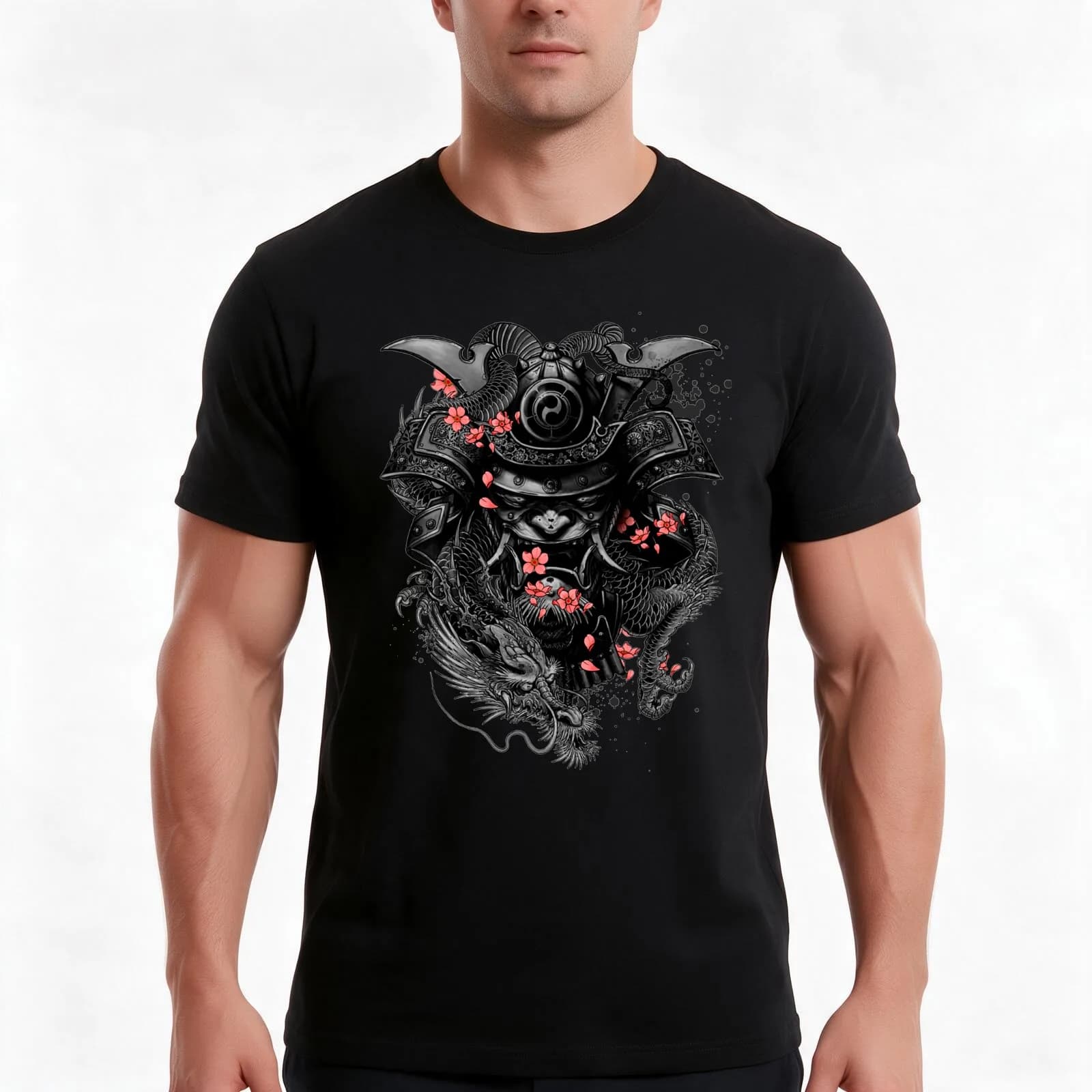 Shogun Ryu T-Shirt, Summer Casual Cotton Tee, Oversized Streetwear Tops, Vintage Graphic Print, Loose Fit Short Sleeve