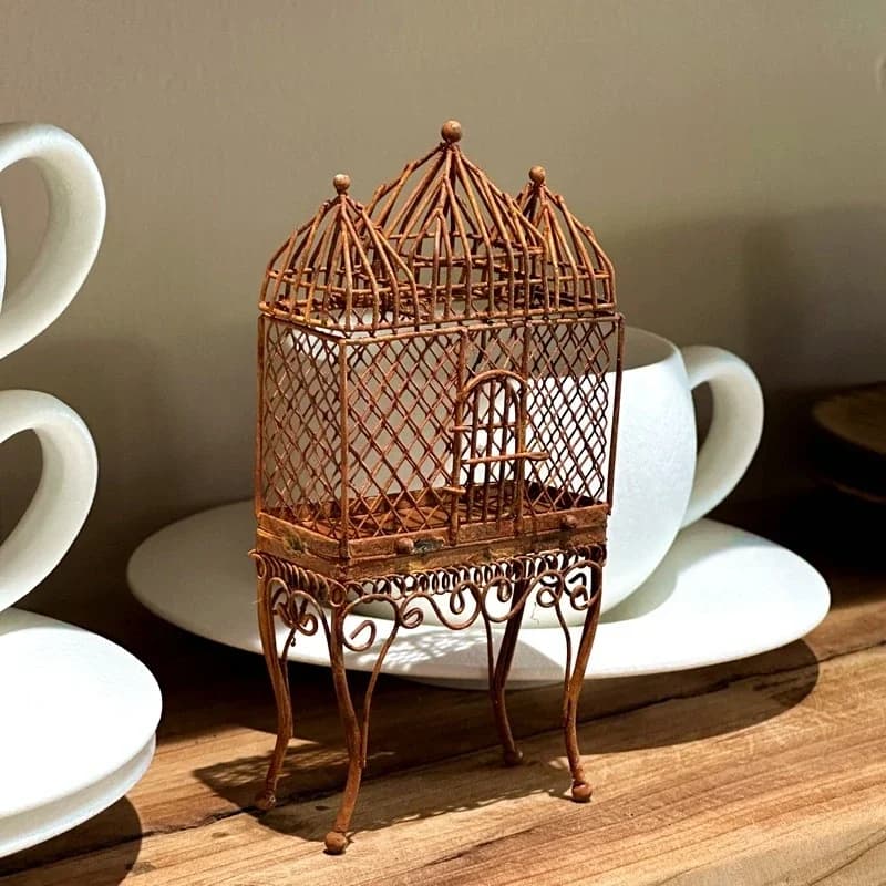 Mini vertical square bird cage ornament, handmade wire bird cage