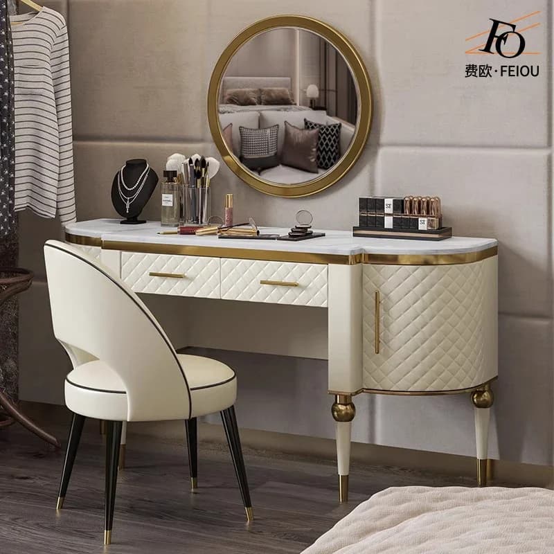 European Jewelry Vanity Table Luxury Mid Century Bedroom White Dressing Table Mirror Desk Chair Penteadeira Trendy Furniture