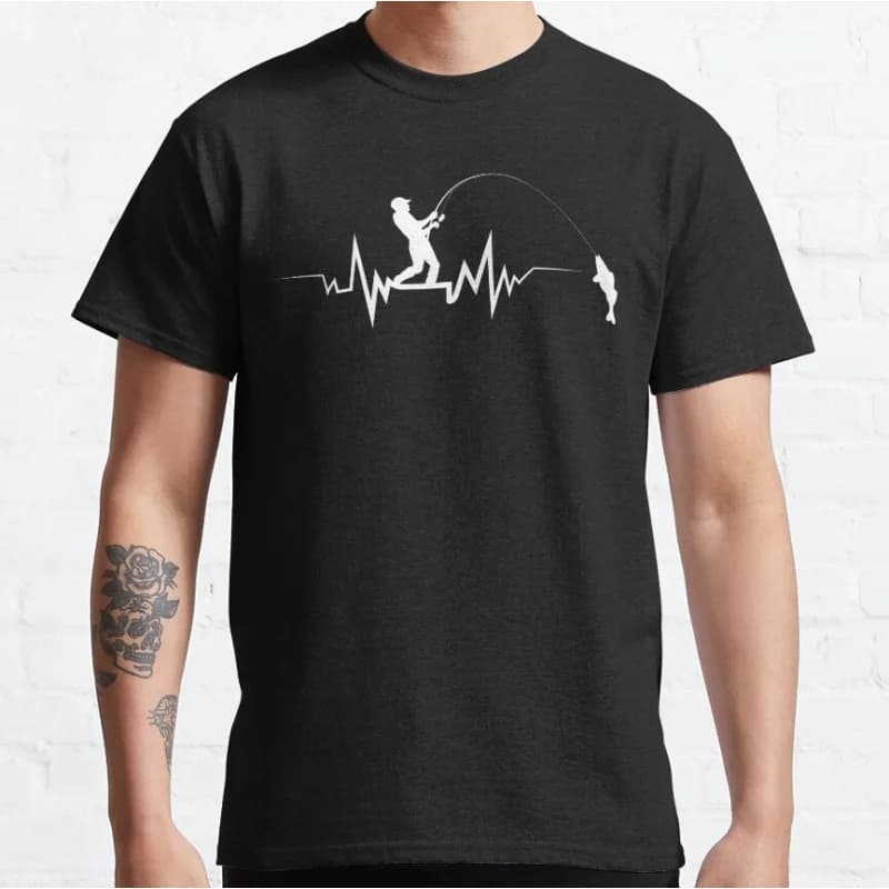 Fishing Heartbeat 0225 Funny Fisherman gift t shirt for men Fly fishing 100% cotton printed Graphic Clothes All size tops S-6XL