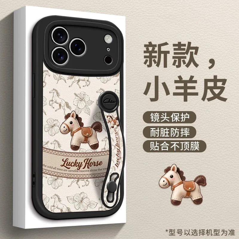 Retro horse case for iPhone 17 PRO Max case 16 15pro wristband case 14Plus 14PRO 13 12 11Pro Max shockproof cover new year gift