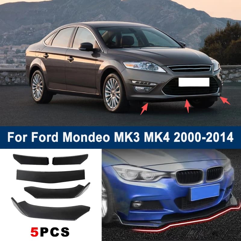 Adjustable 5Pcs Sectional Front Spoiler Lip For Ford Mondeo MK3 MK4 2000-2014 Front Bumper Splitter Car Exterior Sport Body Kit