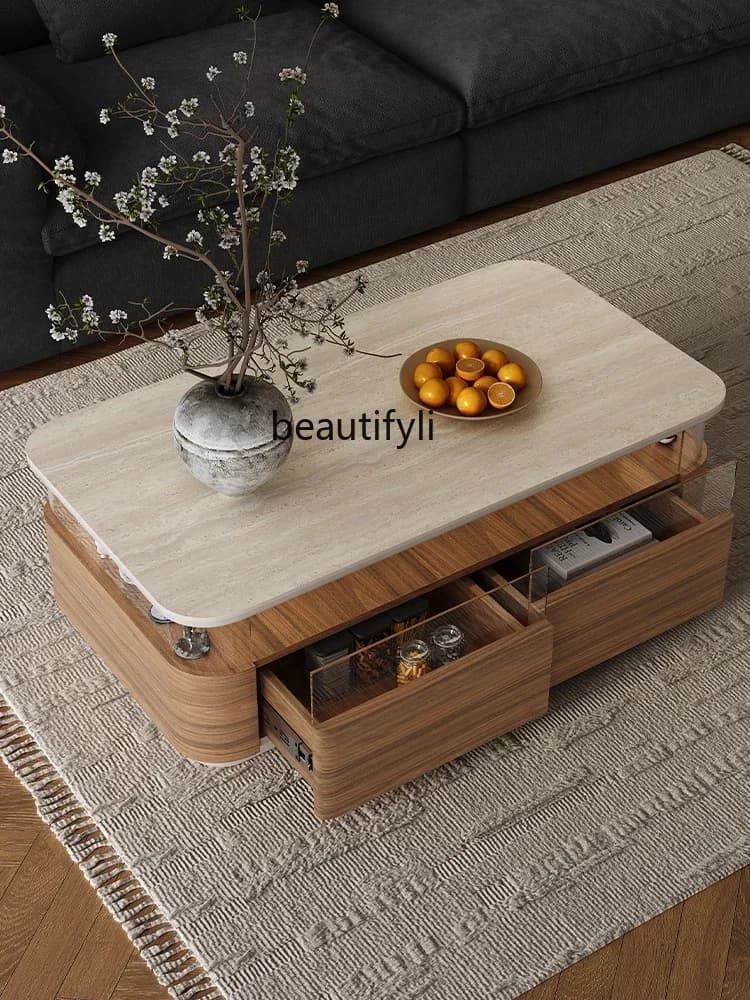 54Travertine rock slab coffee table living room 2025 new home light luxury high sense medium and ancient rectangular tableSSS