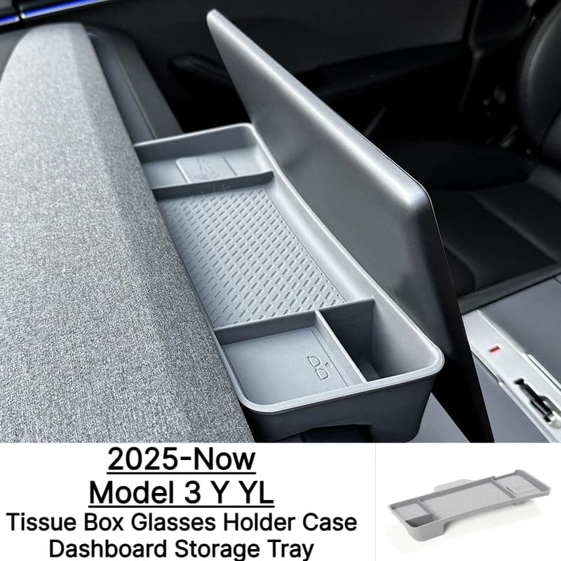 Dashboard Tissue Box Glasses Holder Storage Tray Center Console Organizer For Tesla Model 3 Y YL Juniper Highland 2025‑2026