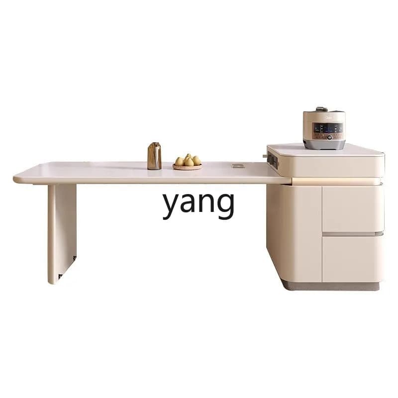 LTT retractable household rock slab dining table cream wind multi-functional storage guide table