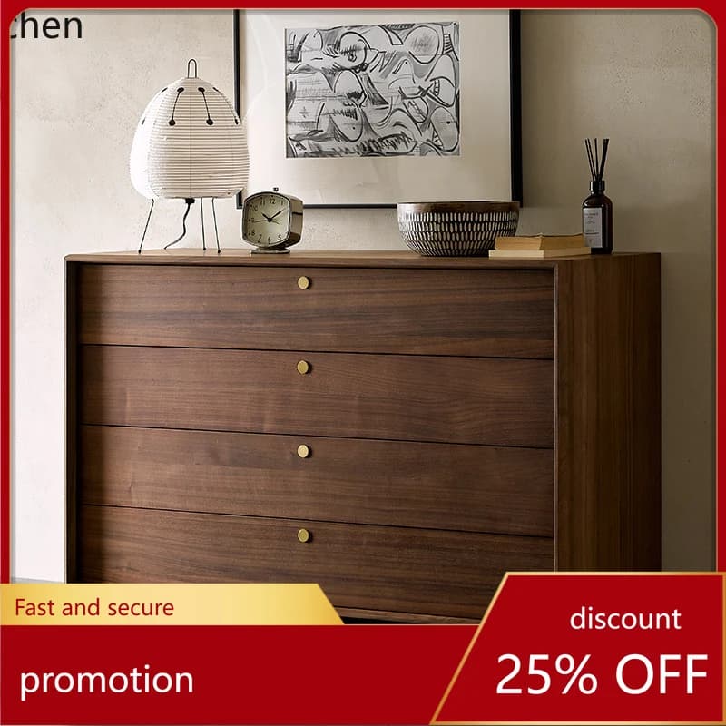 HT North America imported black walnut solid wood four-bucket cabinet wabi sandy wind bedroom storage living room cabinet