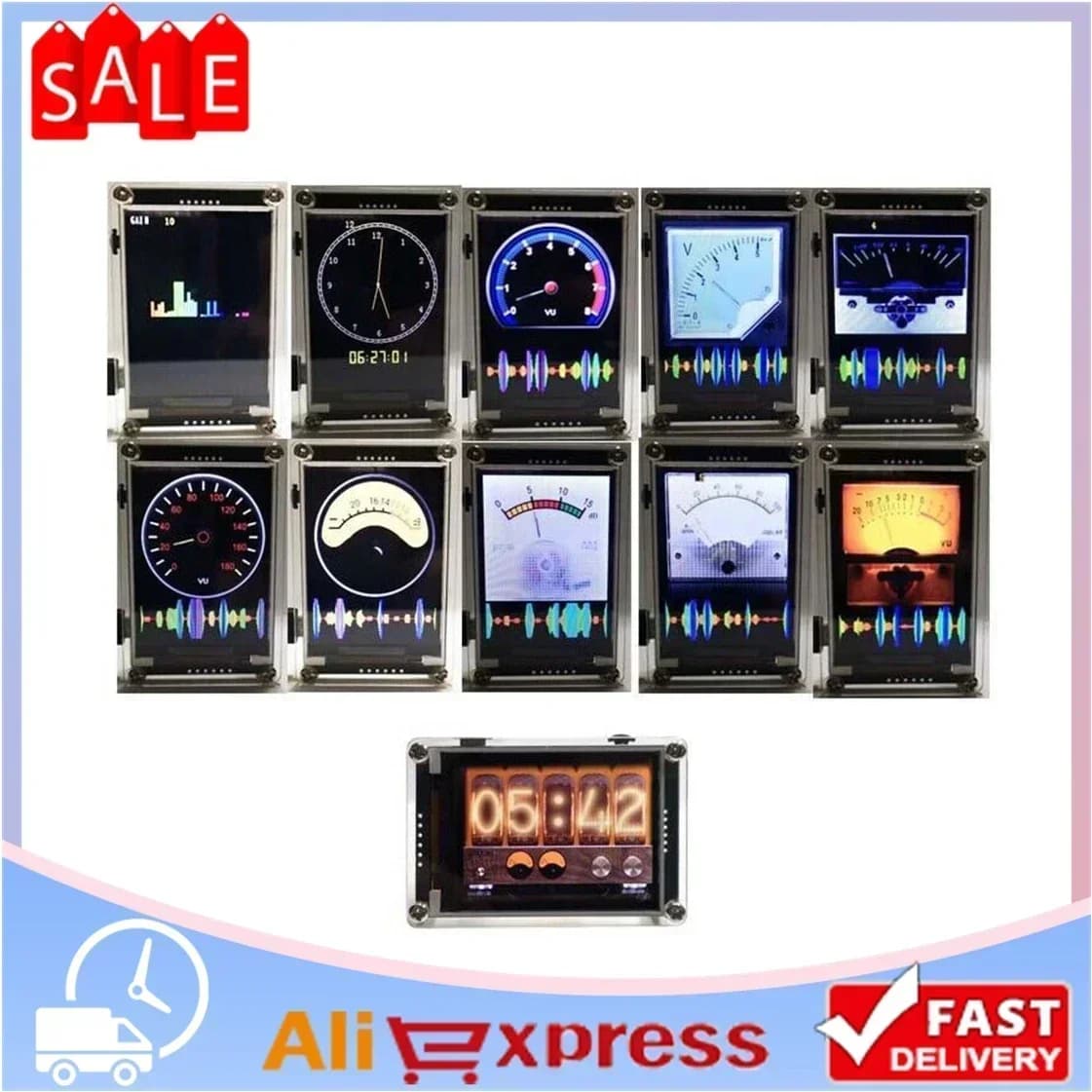 2.4 Inch HD LCD Music Spectrum Rhythm Level Indicator Multi-mode Analog VU Meter Button Adjustment Multiple Display Modes