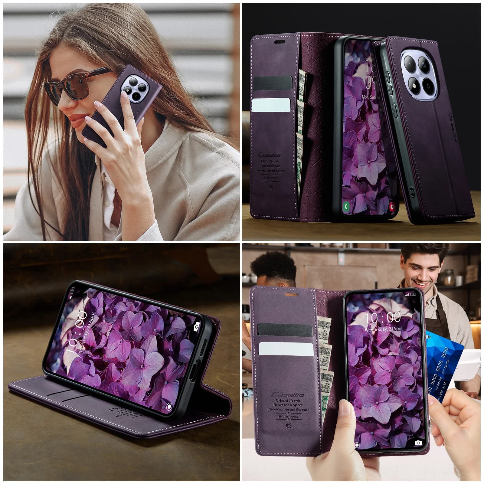 Caseme-033 For Redmi Note 15Pro 4G,Note 15Pro+ 5G, PU Leather Wallet Case Card Slots Money Bag Billfold Coin Purse Stand Cover