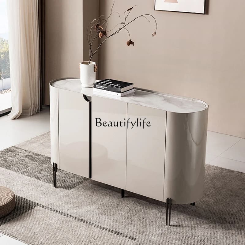 03 Italian minimalist lacquered rock slab side cabinet oval porch storage locker