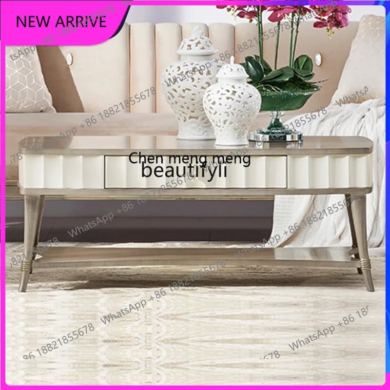 C89 American light luxury solid wood coffee table living room household rectangular tea table storage
