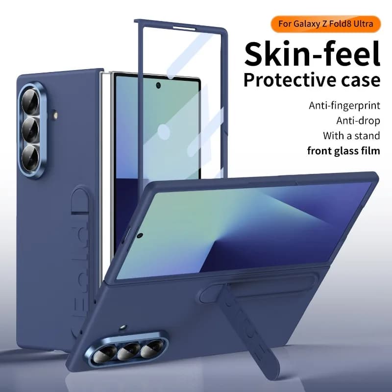For Samsung Z Fold 8 Ultra Z Fold 8 Wide Integrated Kickstand Case with Front Glass Film Non Fingerprint Full Shockproof Cover