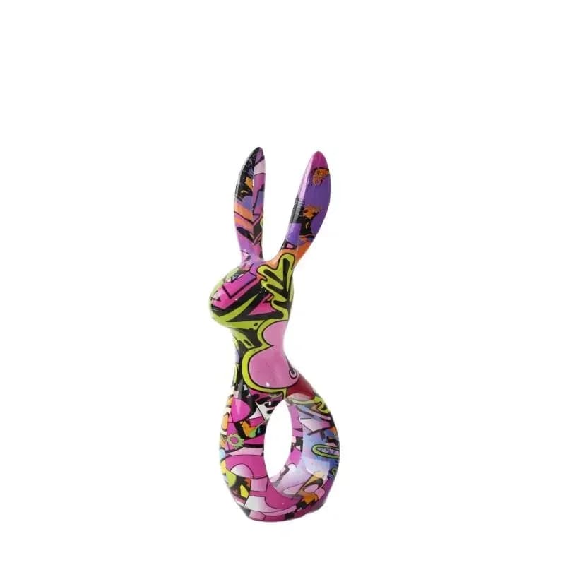 Creative modern graffiti rabbit water transfer resin handicrafts living room entrance desktop decoration soft decoration ornamen