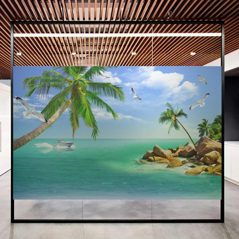 Sea Pattern Static Cling Privacy Window Film Heat Control UV Blocking Window Glass Sticker Frosted Window Film