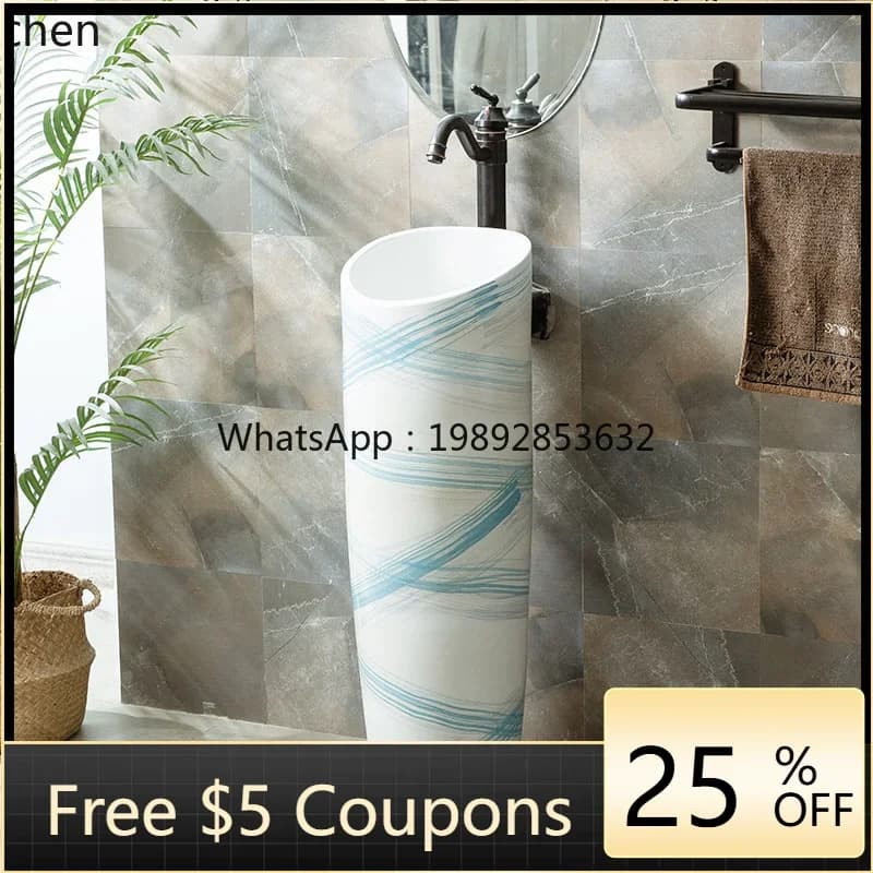 column type washbasin, courtyard pool basin, small apartment bathroom column basin, washbasin integrated floor type