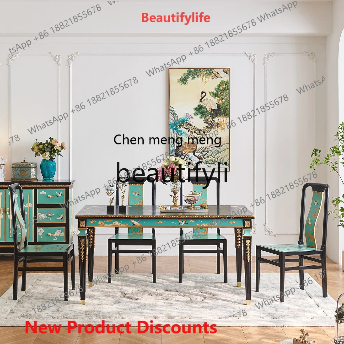 2003 French Chinese style restaurant All solid wood rectangular dining table and chair combination desk integrated
