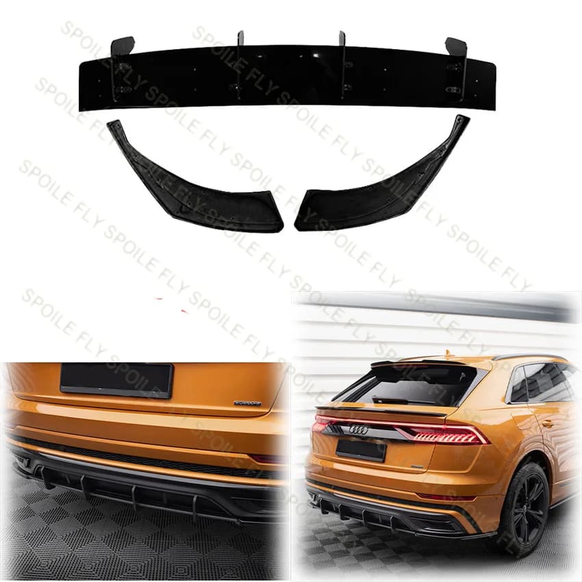 2018 To Up For Audi Q8 S-line Sline Sportback Car Rear Bumper Diffuser Lip Spoiler  High Quality ABS  Glossy Black Body Kit