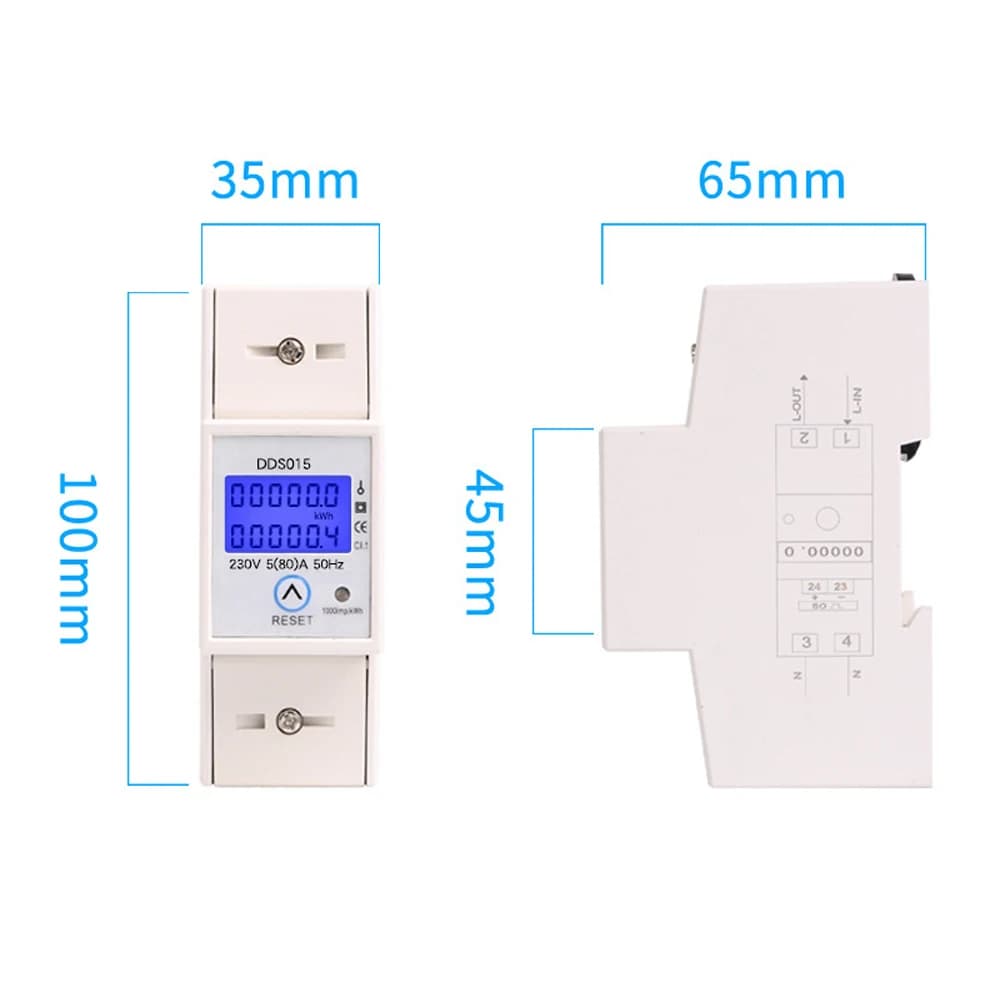 DDS015 5-80A 230V 50Hz Single Phase Energy Meter Watt Meter Household DIN Rail Mounting Digital LCD Electric Energy Power Meter