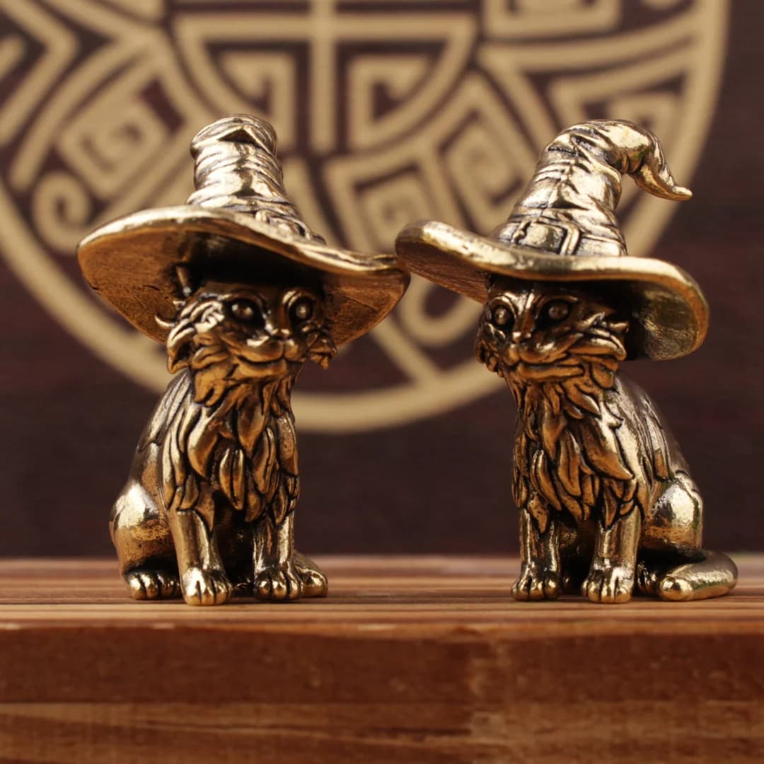 Bronze Solid Pure Copper Small Figurine Desktop Decoration Cute Magic Cat Tea Pet Cast Copperware Family Decor