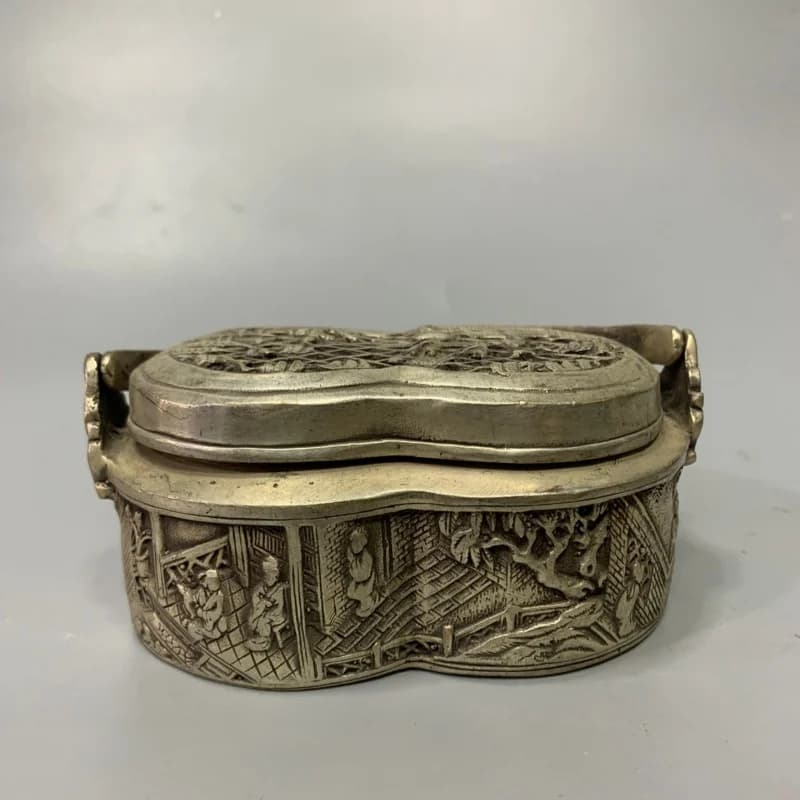 Chinese Collection Antique White Copper Hand Warmer Antique Figure Relief Heating Hand Warmer Home Desktop Decoration