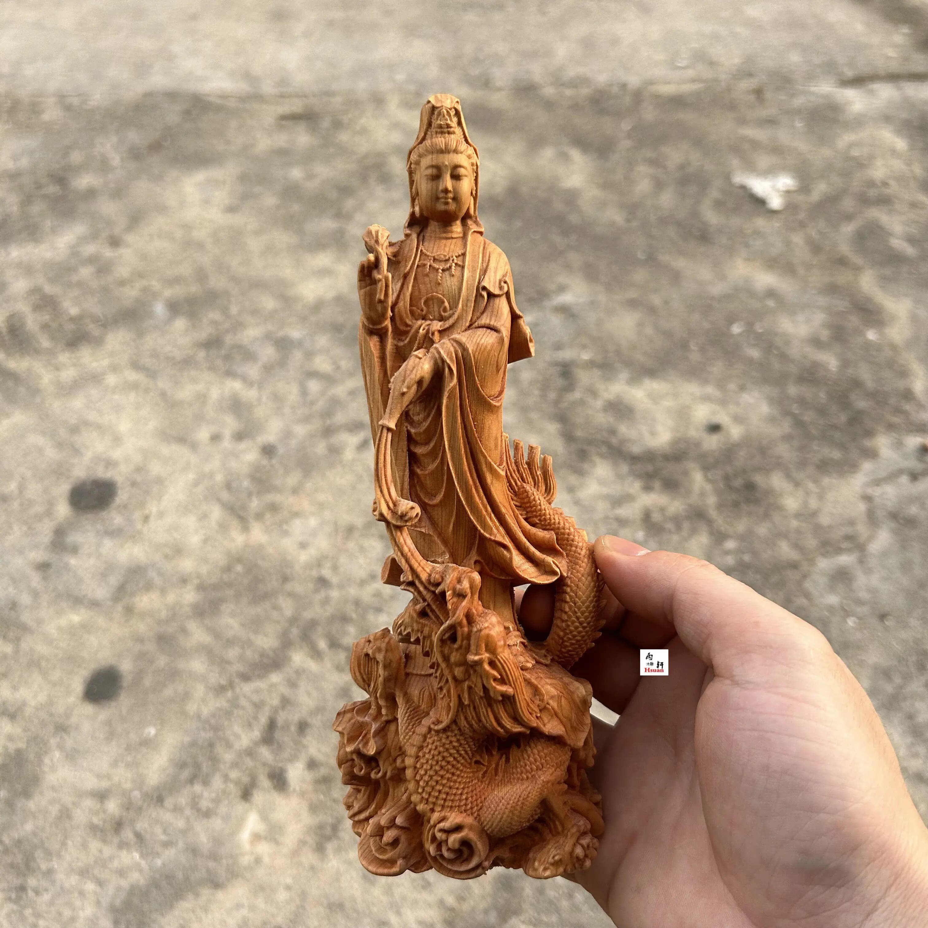 CZ cypress wood carving Royal Dragon Bodhisattva character ornament handmade carving home  decoration solid wood crafts