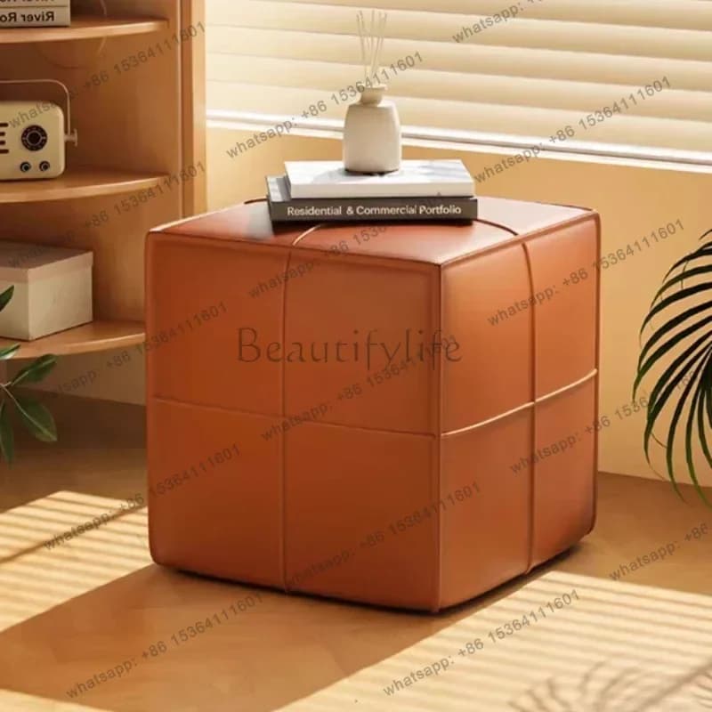 Modern light luxury leather stool living room coffee table sofa foot pedal shoe changing