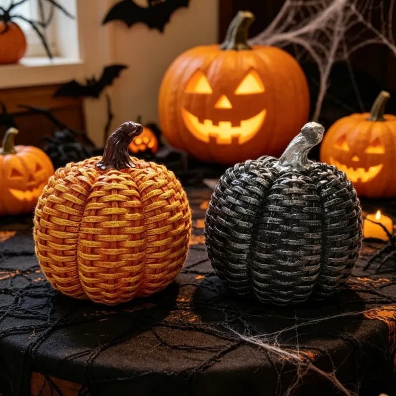 Imitation Vine Weaving Pumpkin Sculpture Resin Crafts Office Decoration Home Decor Retro Making Old Desktop Statues