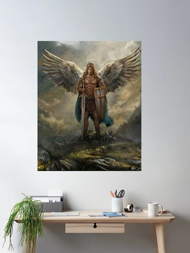 St Michael The Archangel, Print Art Canvas Poster, For Living Room Decor Home Wall Picture