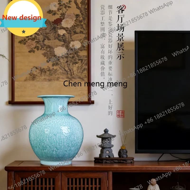 D80 Jingdezhen ceramics Chinese-style shadow blue floor-to-ceiling large vase entrance home decoration living room ornament