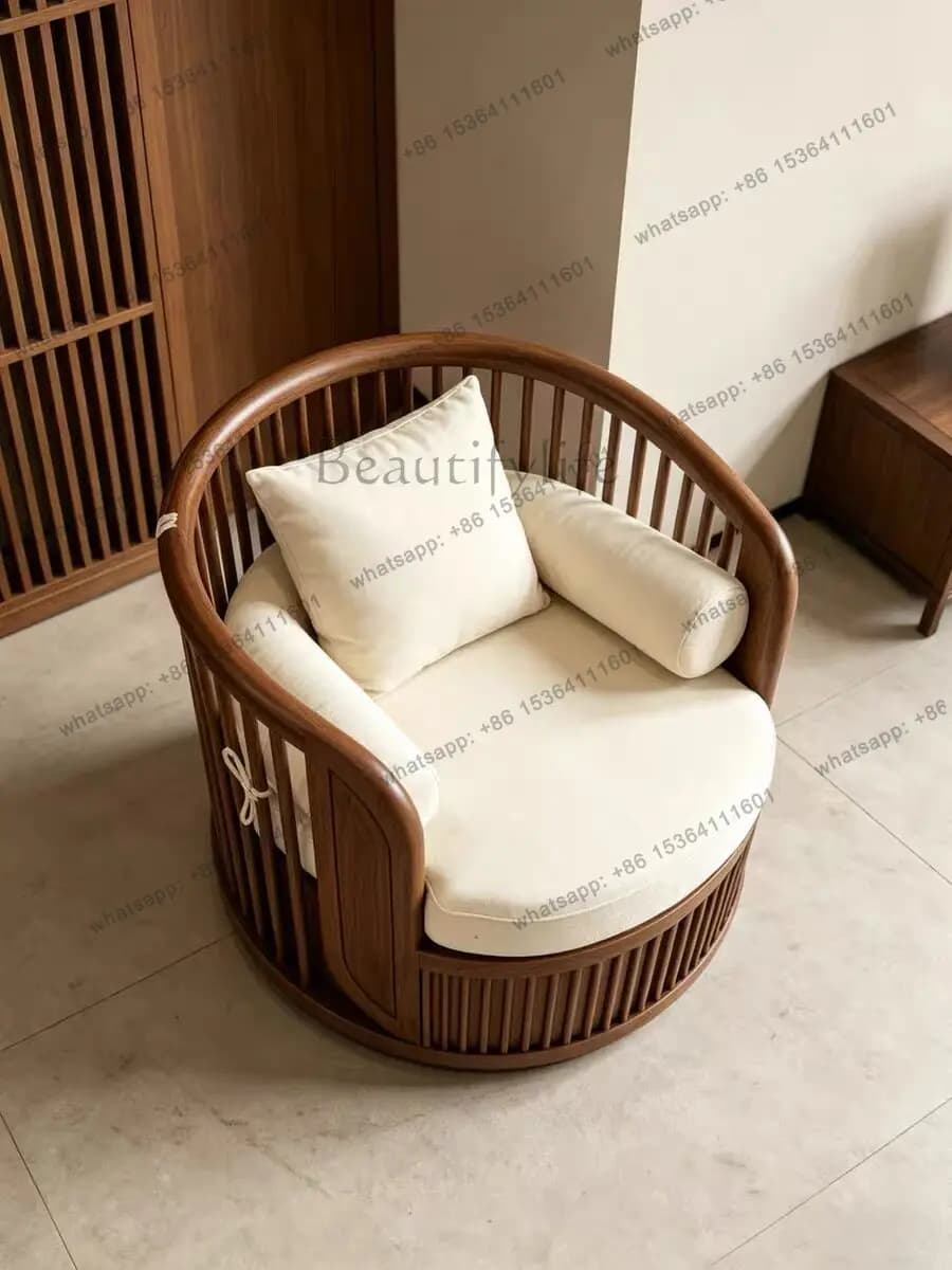 YJ new Chinese-style North American black walnut single sofa home modern simple fabric solid wood