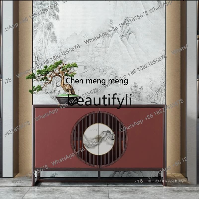 Entrance cabinet New Chinese-style solid wood dining side cabinet Entrance entrance decorative cabinet Painted living roomH