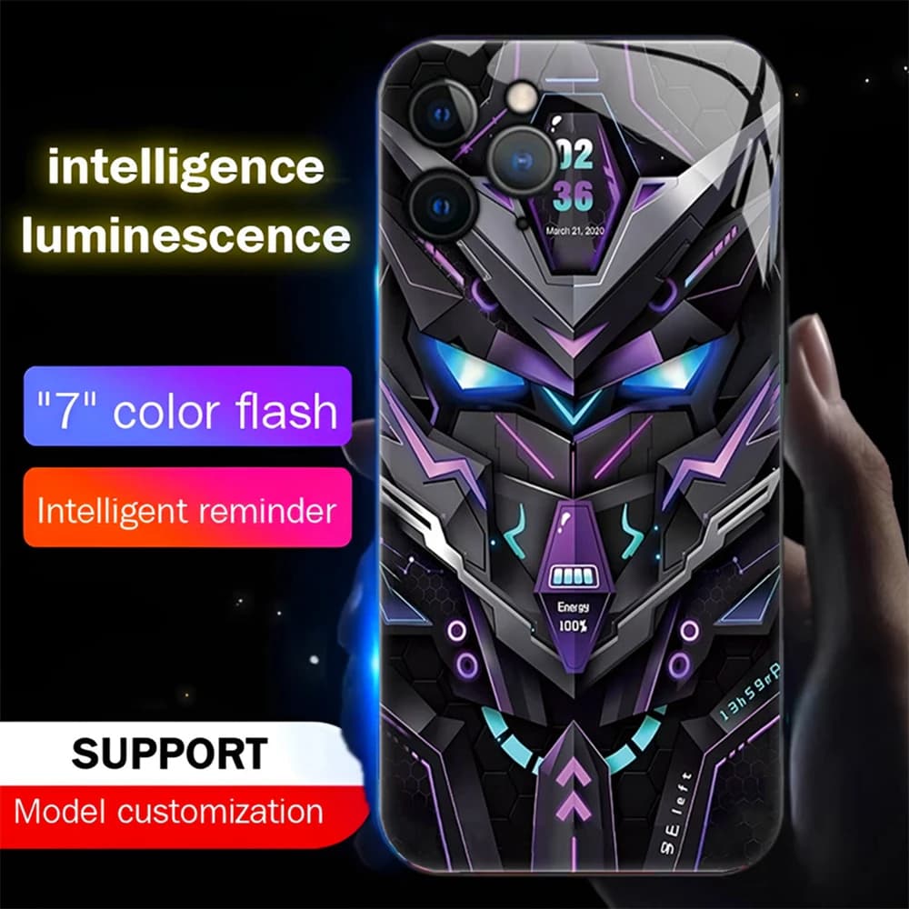 Mechanical Armor LED Light Luminous Tempered Glass Voice-activated Phone Case For Samsung S25 S24 S23 S22 S21 S20 FE Plus Ultra