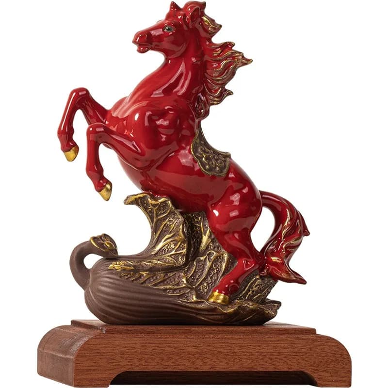 Ceramic Horse Statue, Red Zodiac Animal Wealth Decoration, Home Decoration Craftsmanship, Ornaments