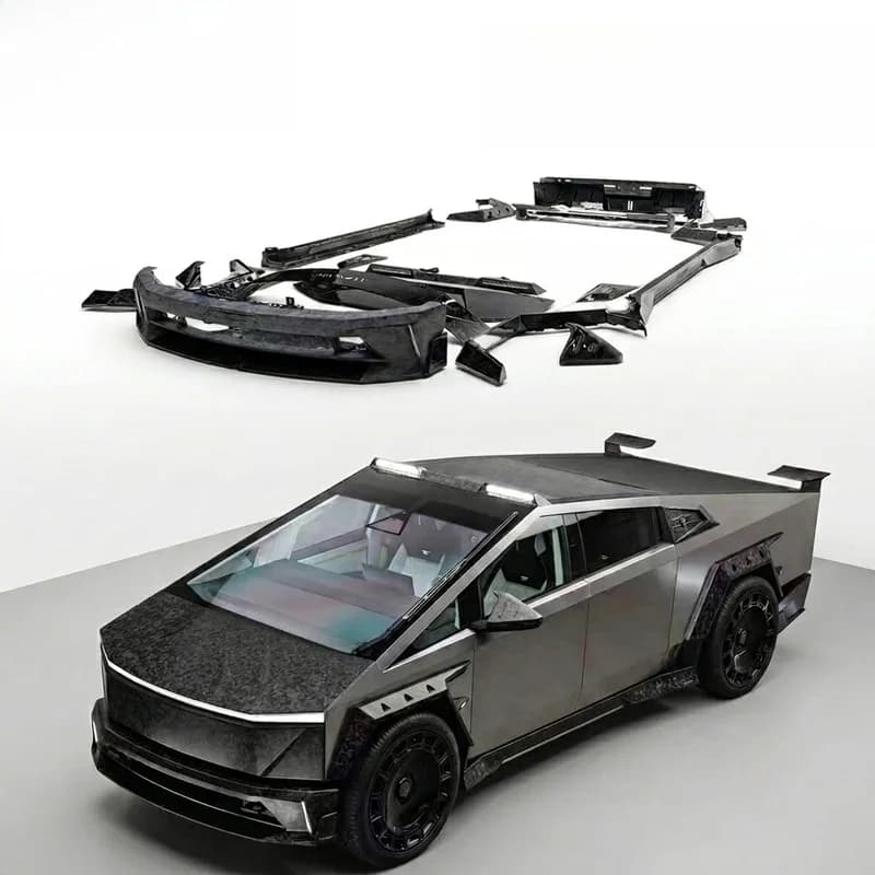 High-Quality MSY Style Dry Carbon Fiber Body Kit Front Bumper Lip Side Skirt Spoiler Exhaust Upgrade Parts for Tesla Cybertruck