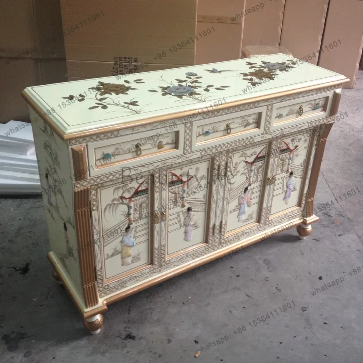 Entrance painted furniture inlaid shell entrance foyer decorative cabinet