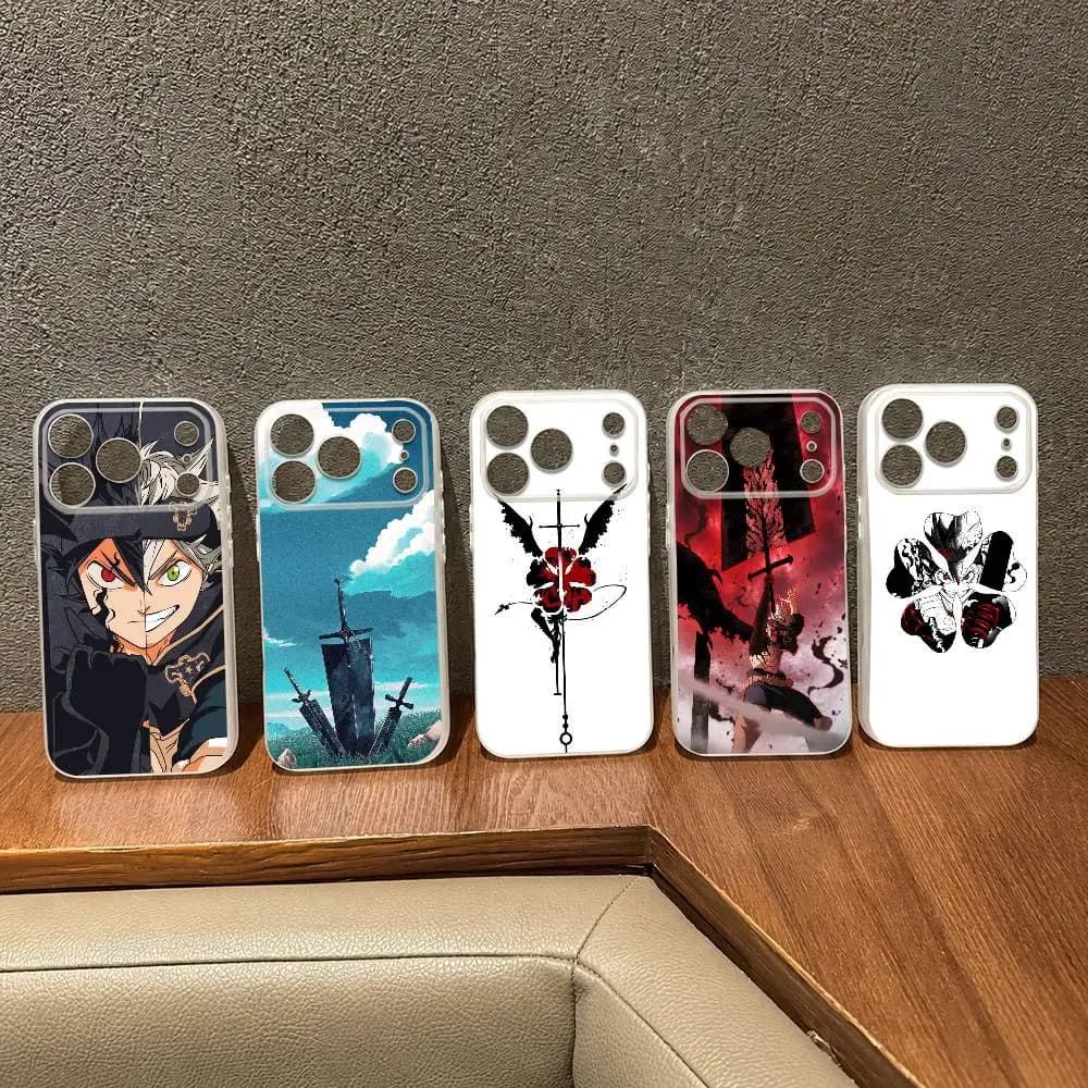 Hot B-Black Clovers Silver Cover Phone Case for iPhone 17 Air 16 15 14 13 12 11 ProMax Magsafes Magnetic Wireless Charging Cover