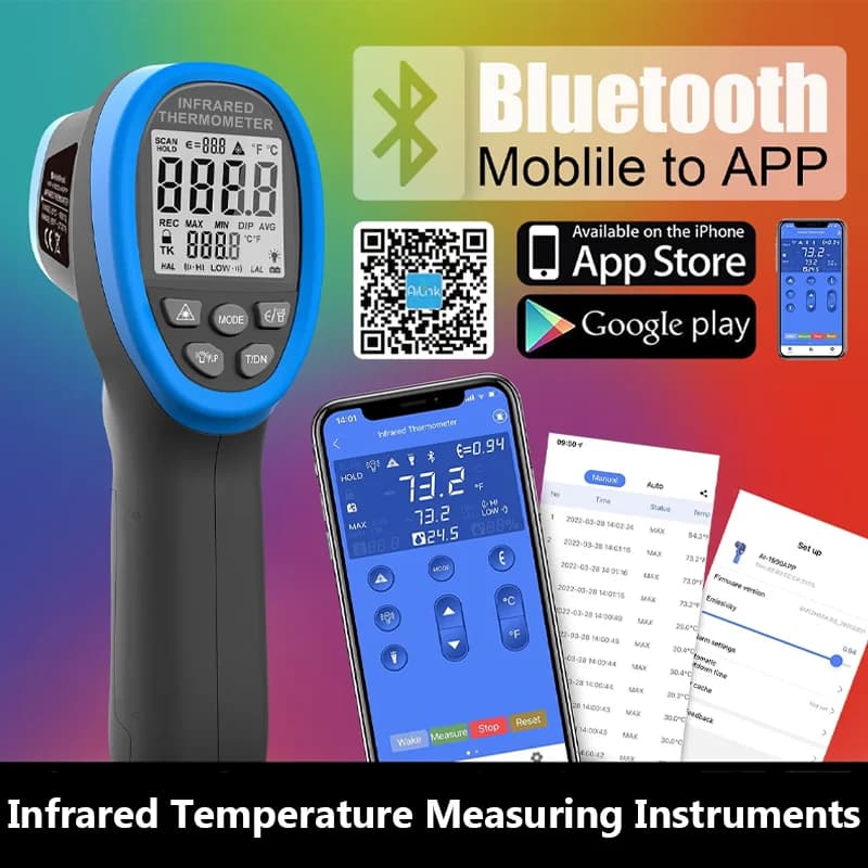 Advanced Digital Infrared Thermometer HoldPeak HP-1500-APP Non-Contact Measurement, Bluetooth-enabled APP and Data Hold Function