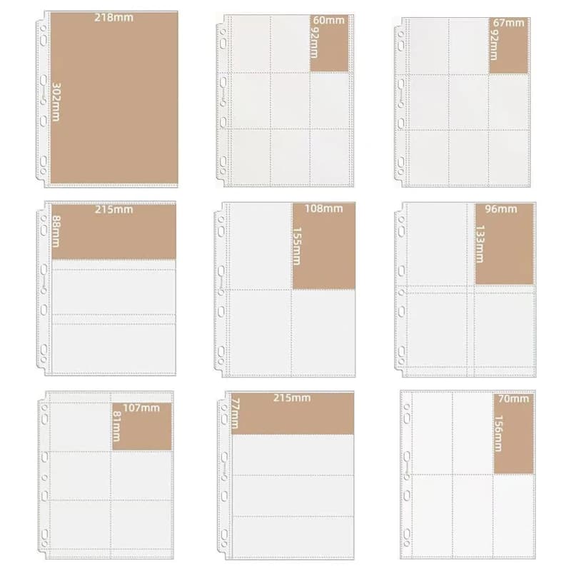 A4 9-Pocket Card Binder Refill Pages Acid-Free PP Waterproof Card Sleeves Protector for Photo Card Postcard Game Card Collection