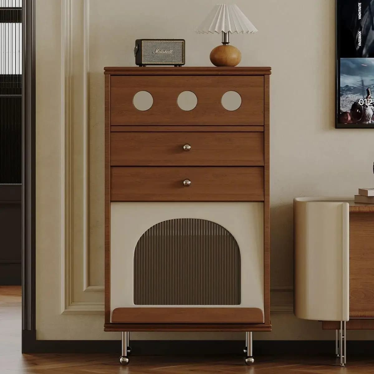 DSA Light Luxury Vintage Chest of Drawers, Wall-Side Drawers in Living Room, Solid Wood Entryway Cabinet Storage Cabinet