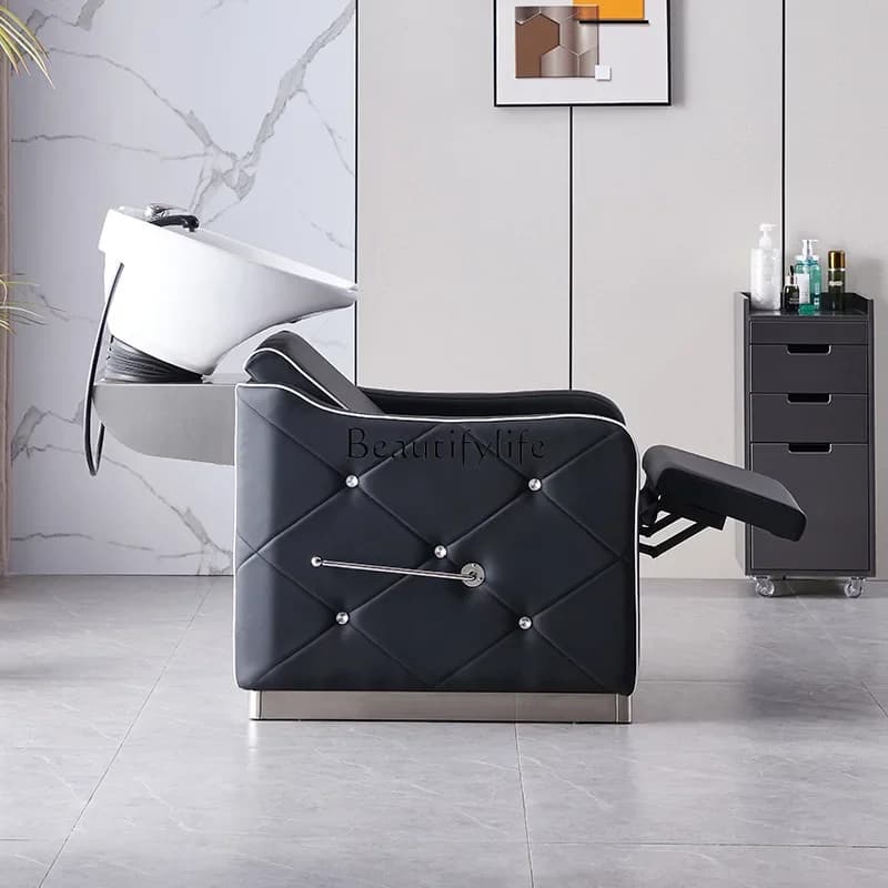 04Shampoo bed Barber shop Physiotherapy ceramic basin with drill semi-reclining punch bed