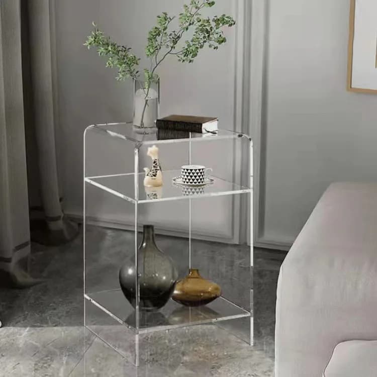 ！@Modern Acrylic Bedside Nightstand with Additional Shelf Lucite Occasional Sofa Tables 16 * 12 * 19 Inch Clear for Bedroom Hote