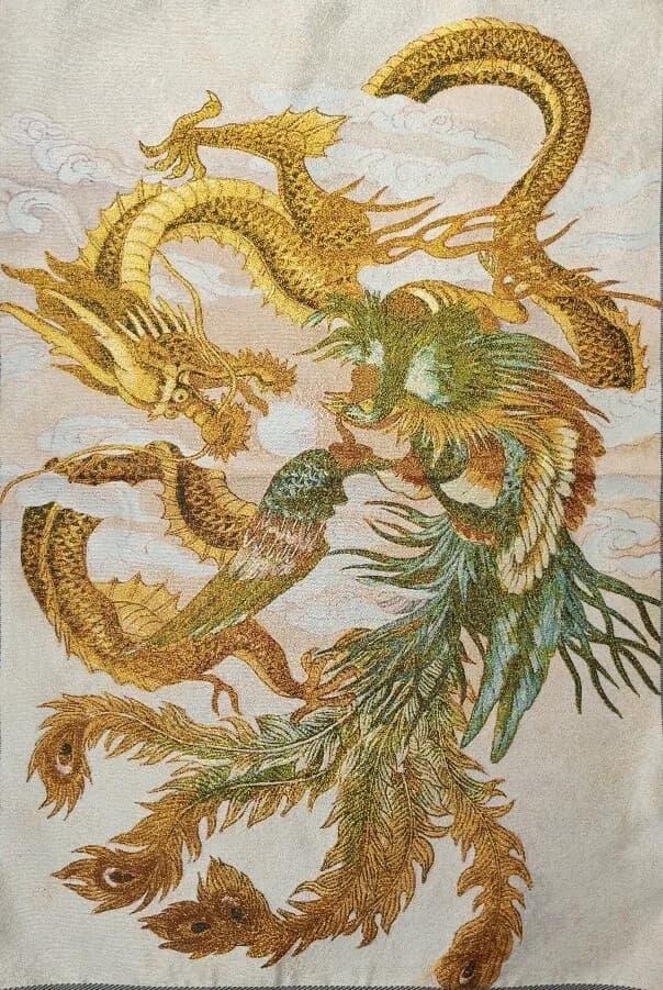 Meditation36"China Cloth Silk Animal Dragon Phoenix Mural Wall Hanging Tapestry Home wall decoration hanging paintings