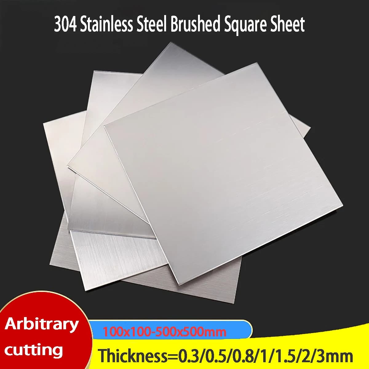 304 Stainless Steel Square Sheet Plate Thickness 0.3/0.5/0.8-3mm Flat Brushed Metal Polished Plate 100x100 150x150-500x500mm