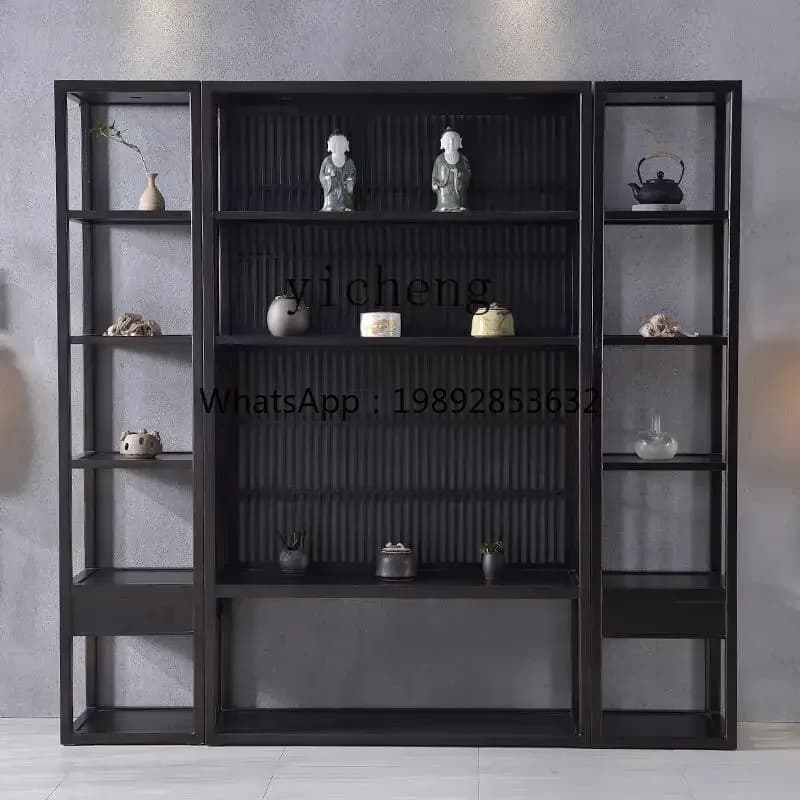 D1New Chinese  Solid Wood Bookcase Floor-to-ceiling Antique Display High Cabinet Hollow Decoration Display Cabinet